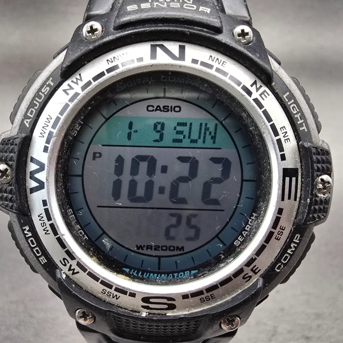 Casio SGW-100 Digital Watch Men 48mm Silver Black Compass Thermometer New Batt1