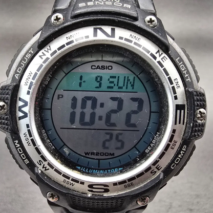 Casio SGW-100 Digital Watch Men 48mm Silver Black Compass Thermometer New Batt1