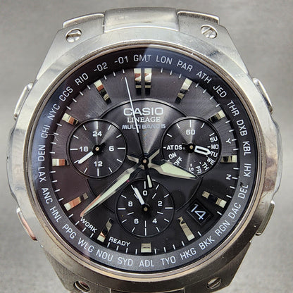 Casio Lineage Chronograph Watch Men 42mm Black Dial Steel Date Atomic Runs1