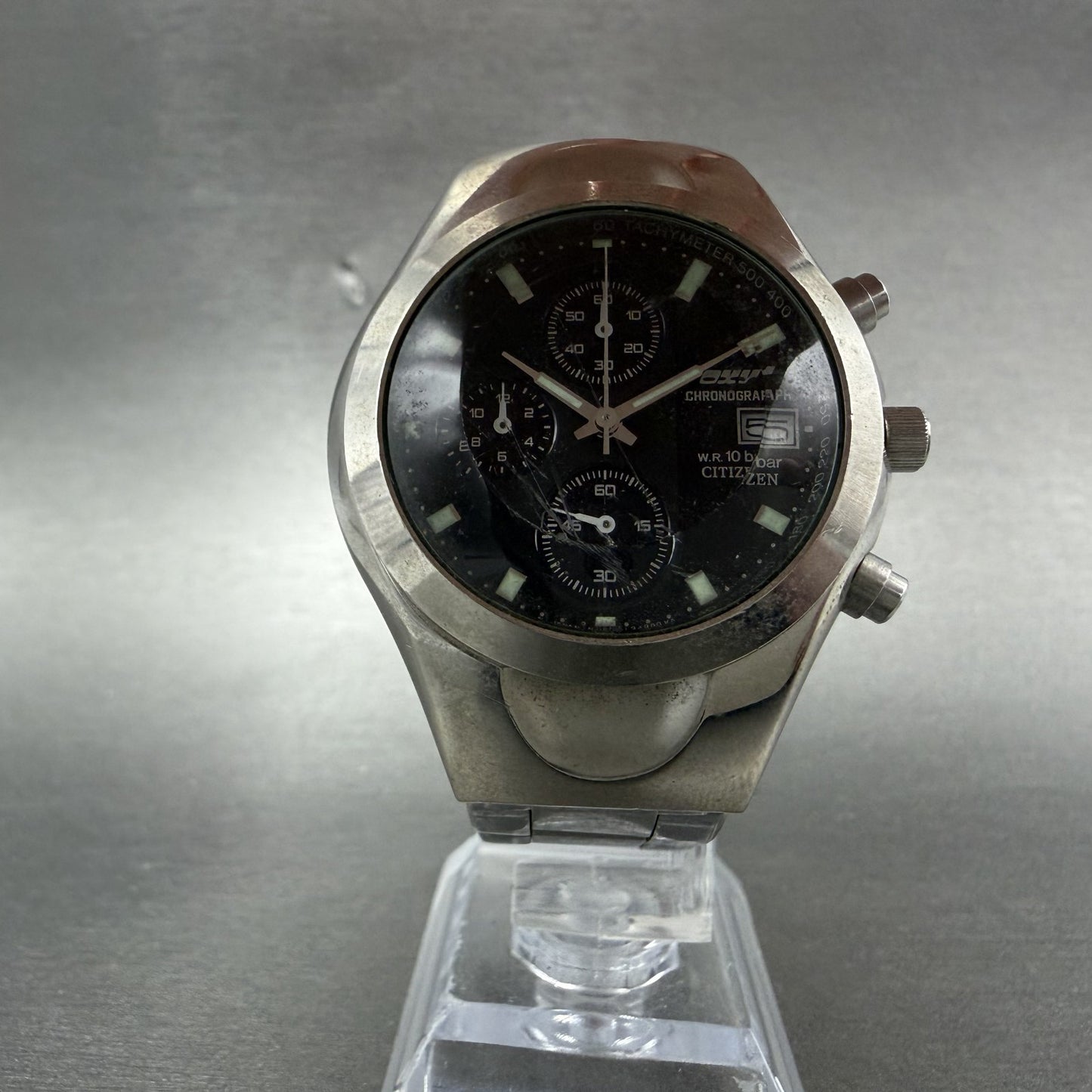 Citizen Oxy Chronograph Watch Men 39mm Black Dial Silver Tone Date New battery5