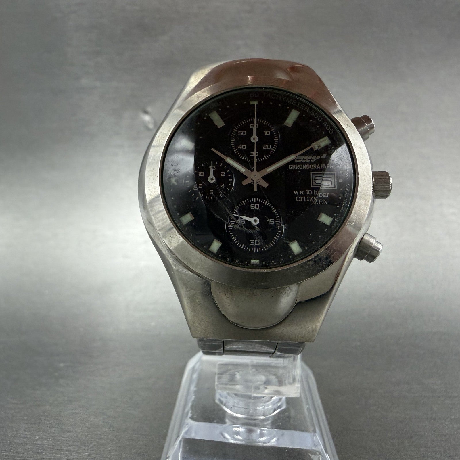 Citizen Oxy Chronograph Watch Men 39mm Black Dial Silver Tone Date New battery5