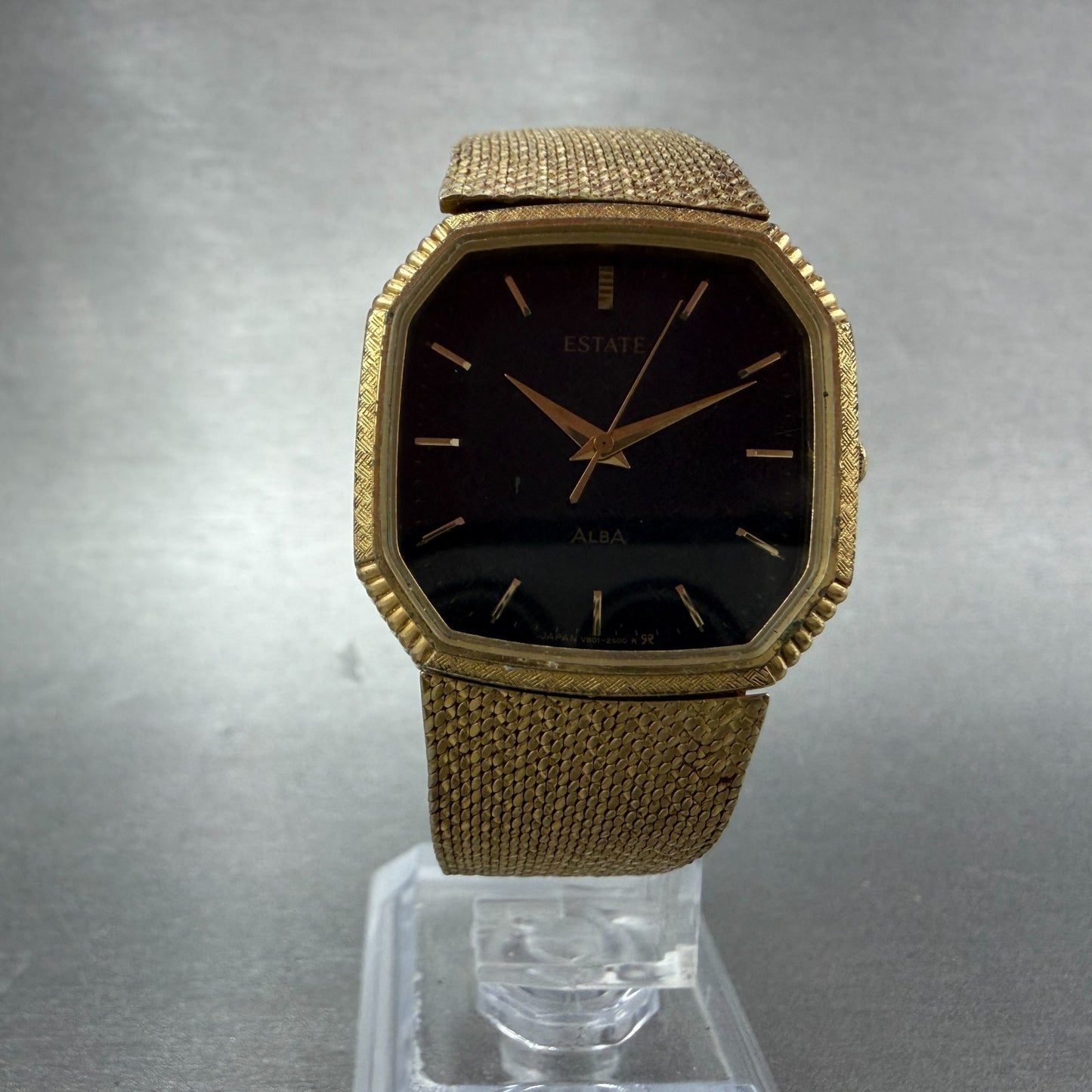 Seiko Alba Estate Watch Men 28mm Black Dial Gold Tone V801-5350 New Battery VTG5