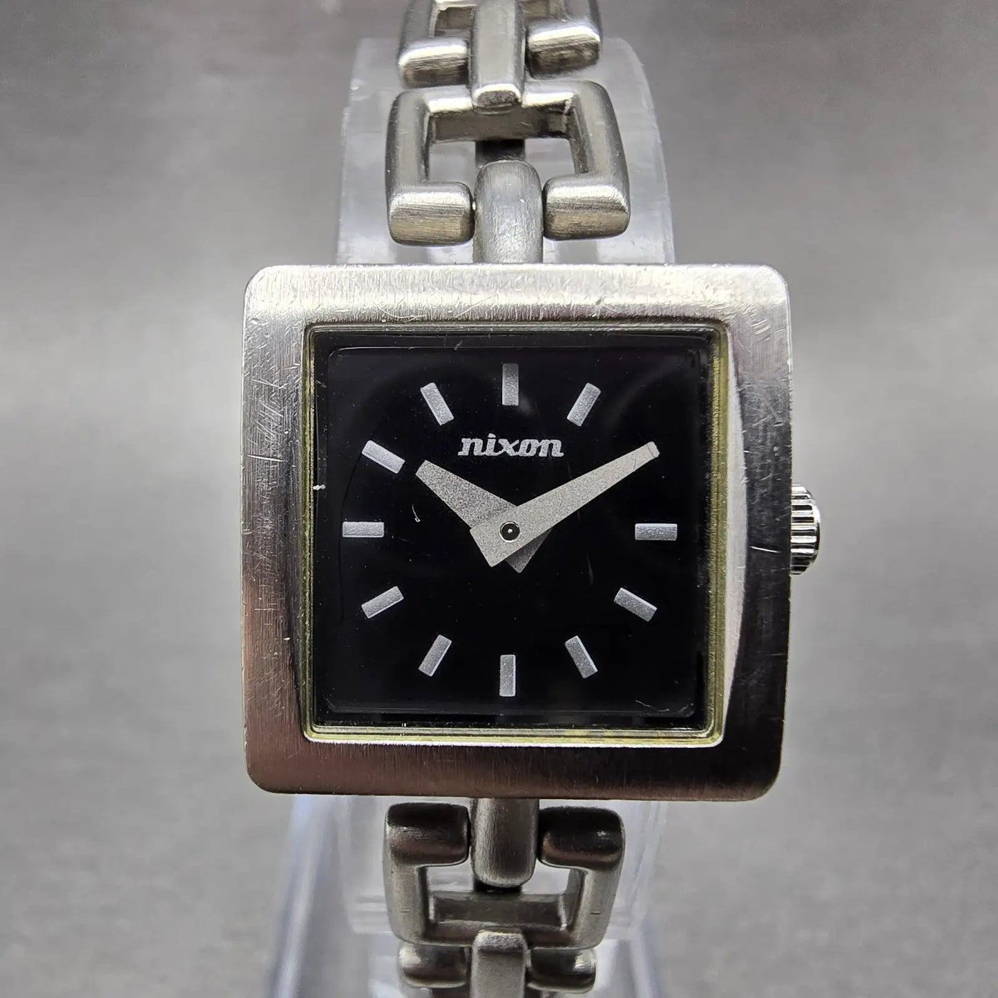 Nixon The Charm Watch Women 19mm Black Dial Silver Tone Square New Battery0