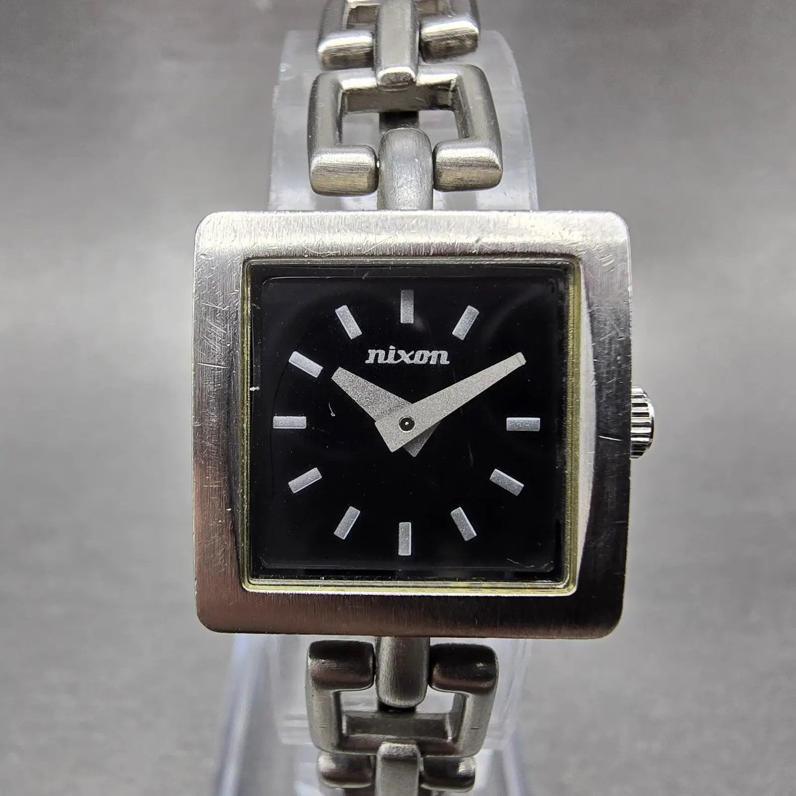 Nixon The Charm Watch Women 19mm Black Dial Silver Tone Square New Battery0