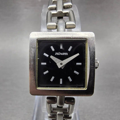 Nixon The Charm Watch Women 19mm Black Dial Silver Tone Square New Battery0