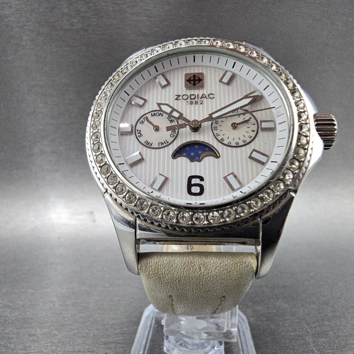 Zodiac Air Dragon Moonphase Watch Women 39mm MOP Dial Steel Crystal Bezel NewBat5