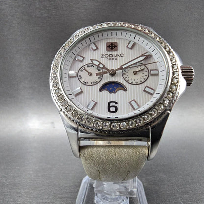 Zodiac Air Dragon Moonphase Watch Women 39mm MOP Dial Steel Crystal Bezel NewBat5