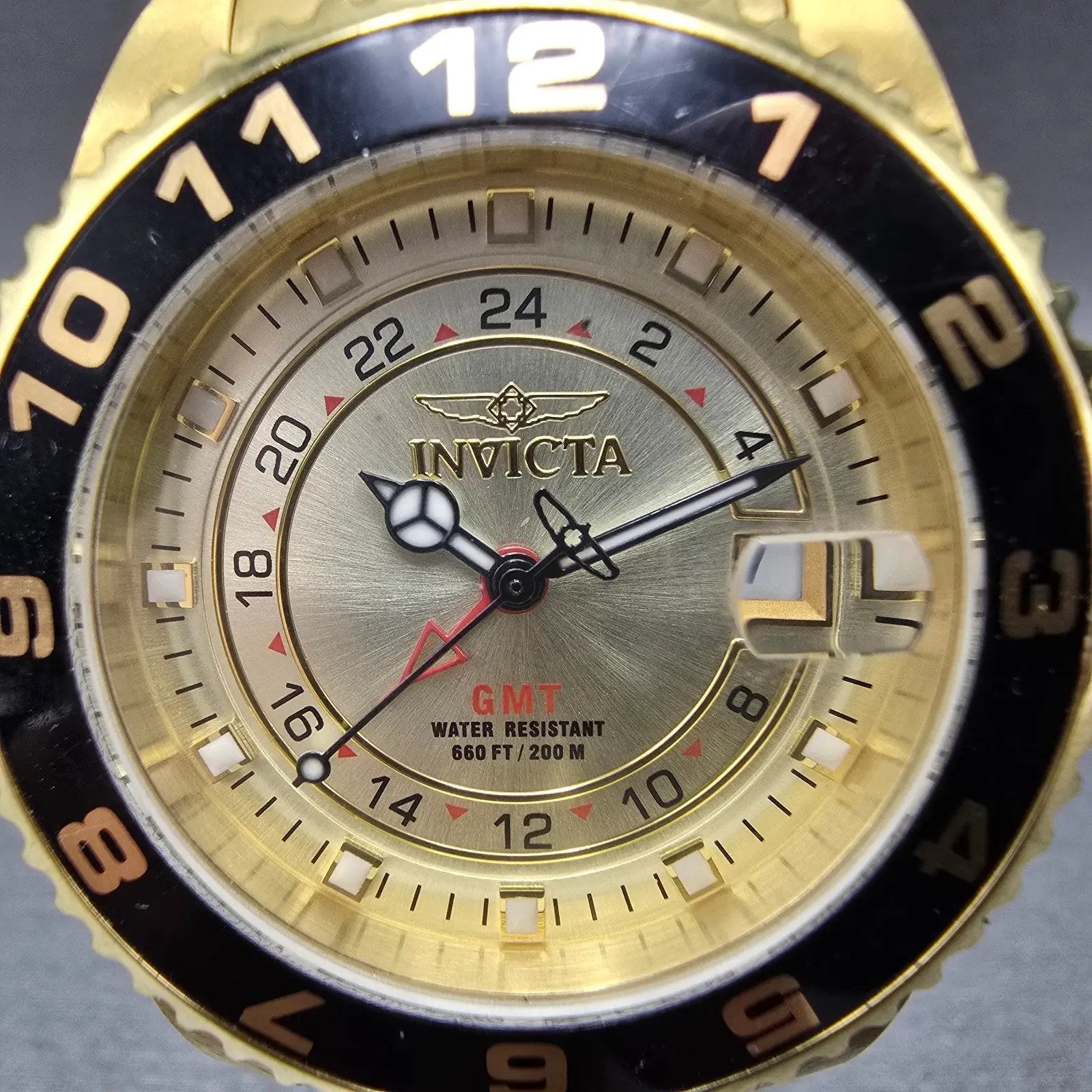 Invicta GMT Watch Unisex 38mm Champagne Dial Gold Tone Date 18252 New Battery1
