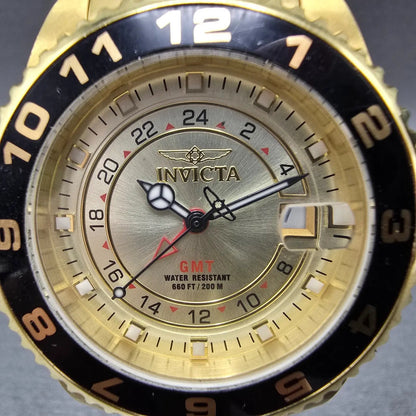 Invicta GMT Watch Unisex 38mm Champagne Dial Gold Tone Date 18252 New Battery1