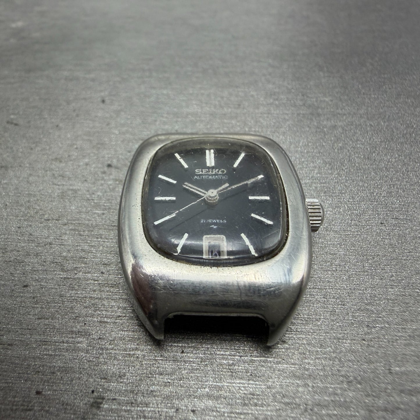 Seiko Automatic Tank Watch Women 24mm Blue Dial Steel Date 2205-3031 PARTS3