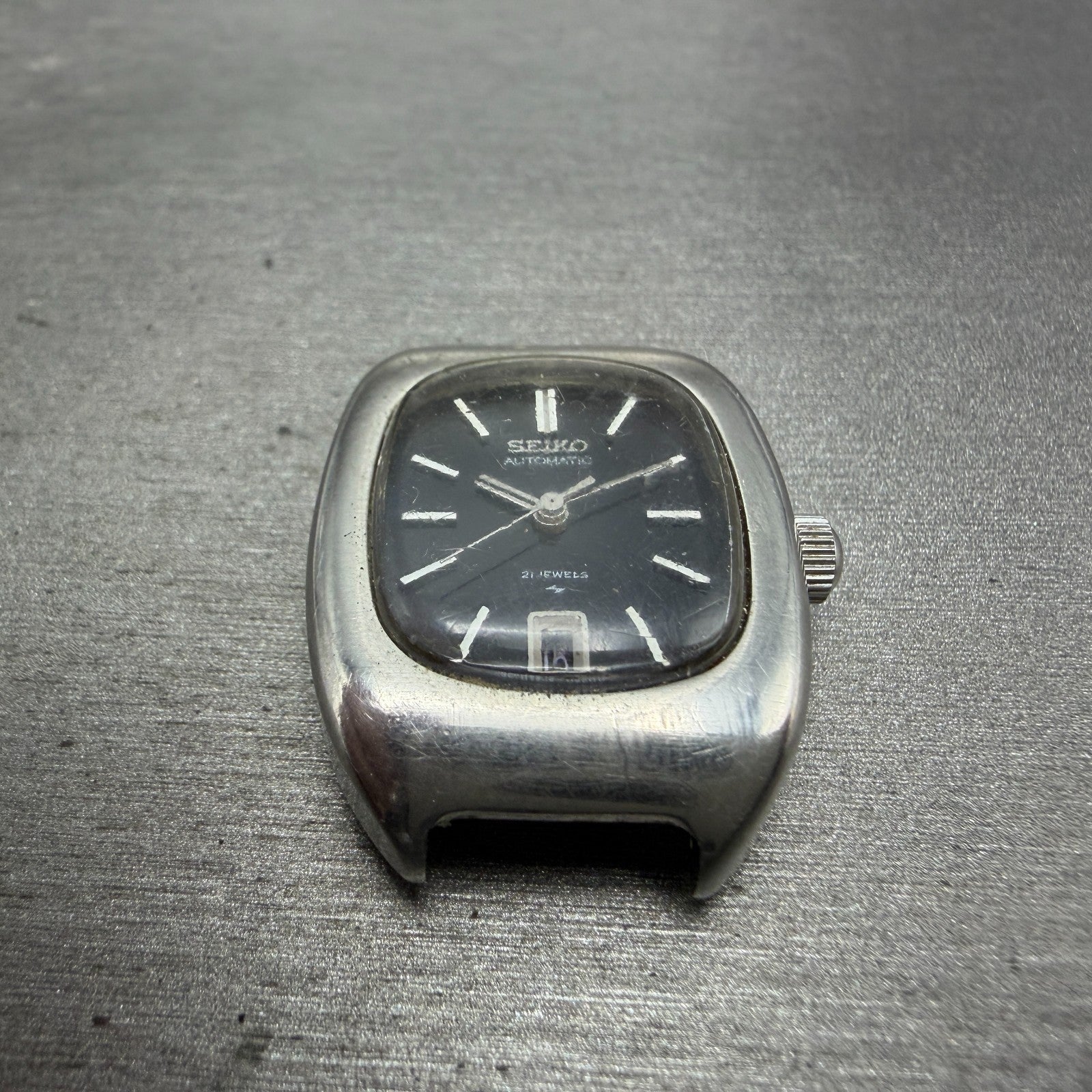 Seiko Automatic Tank Watch Women 24mm Blue Dial Steel Date 2205-3031 PARTS3