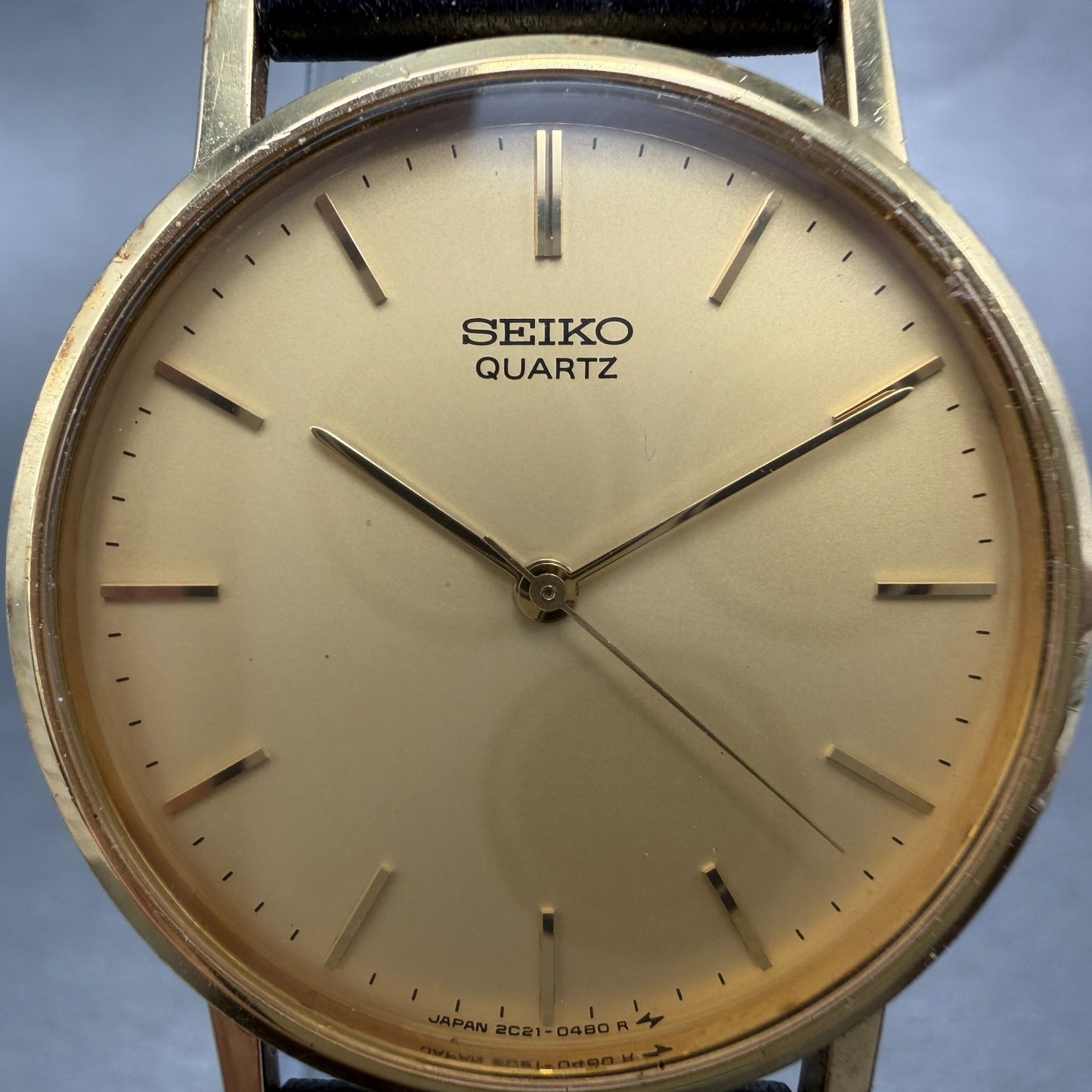 Seiko Watch Men 32mm Champagne Dial Gold Tone Round VTG 2C21-0120 New Battery 21