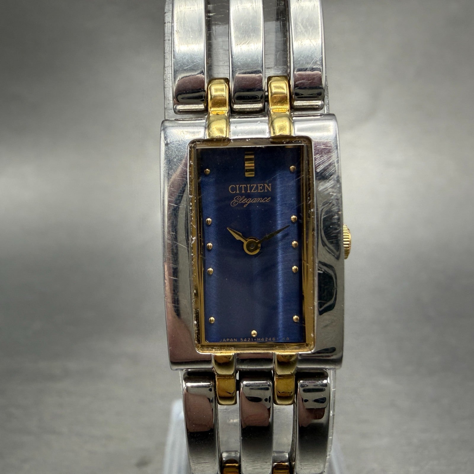 Citizen Elegance Tank Watch Women 14mm Blue Dial Two Tone 5421-H24148 New Batt 50