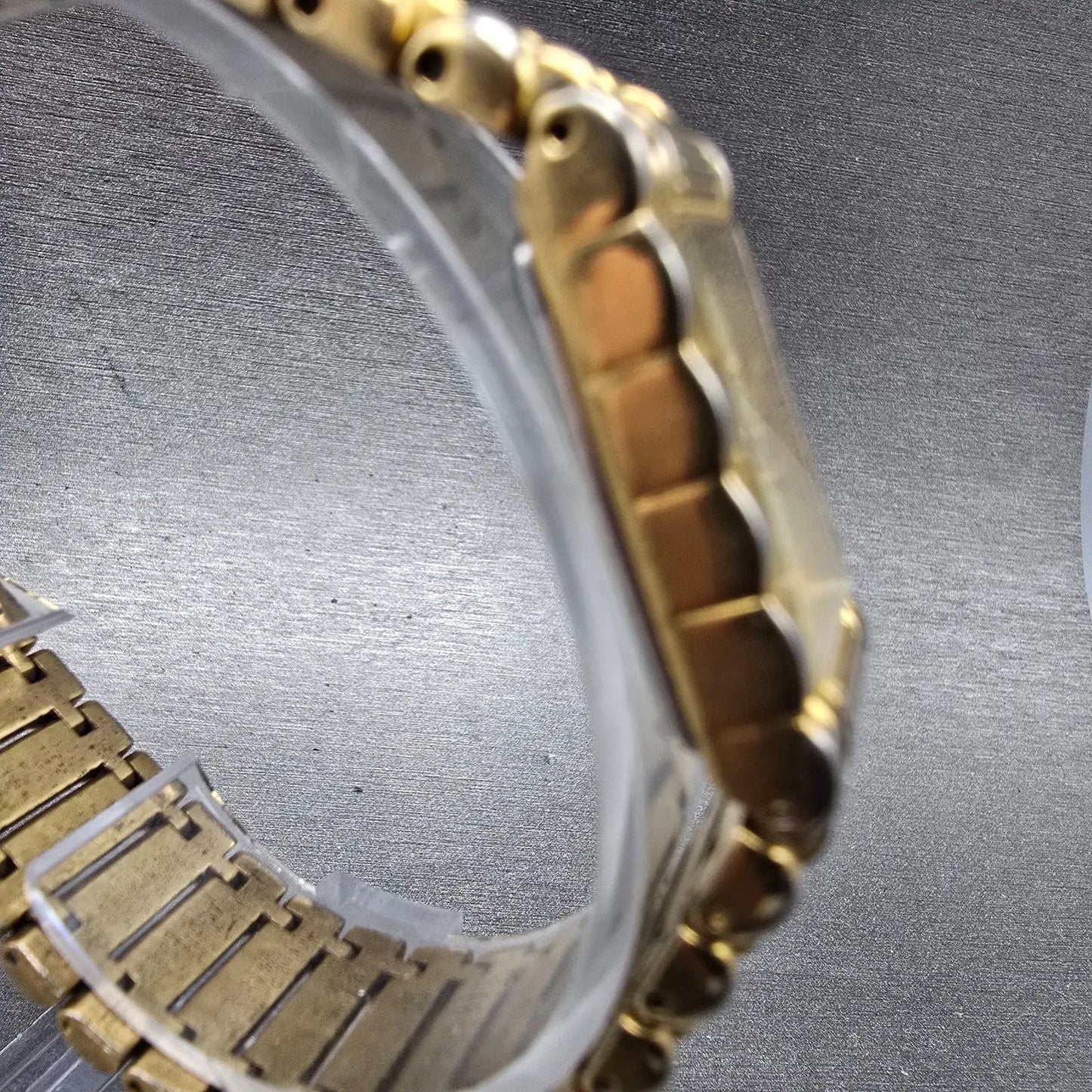 Elgin Tank Watch Women 16mm Gold Dial Gold Tone Rectangle New Battery EM898-0173