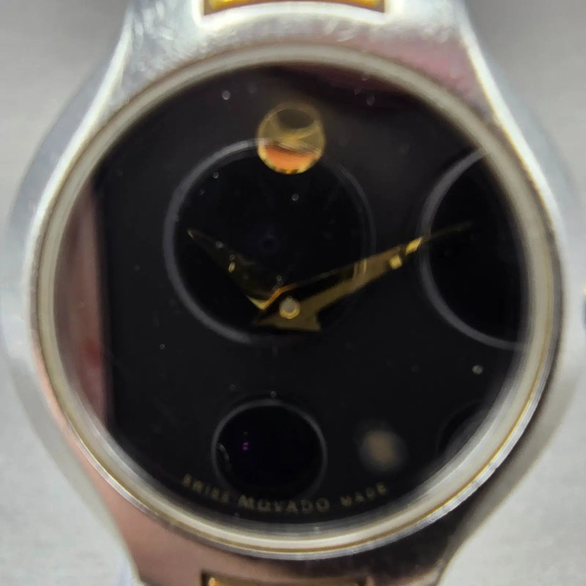 Movado Kara Watch Women 24mm Black Dial Two Tone Round 84-A1-1846 New Battery1