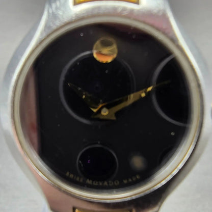 Movado Kara Watch Women 24mm Black Dial Two Tone Round 84-A1-1846 New Battery1