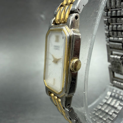 Seiko Tank Watch Women 12mm White Dial Two Tone 2e20-6389 Rectangle New BatteryK2