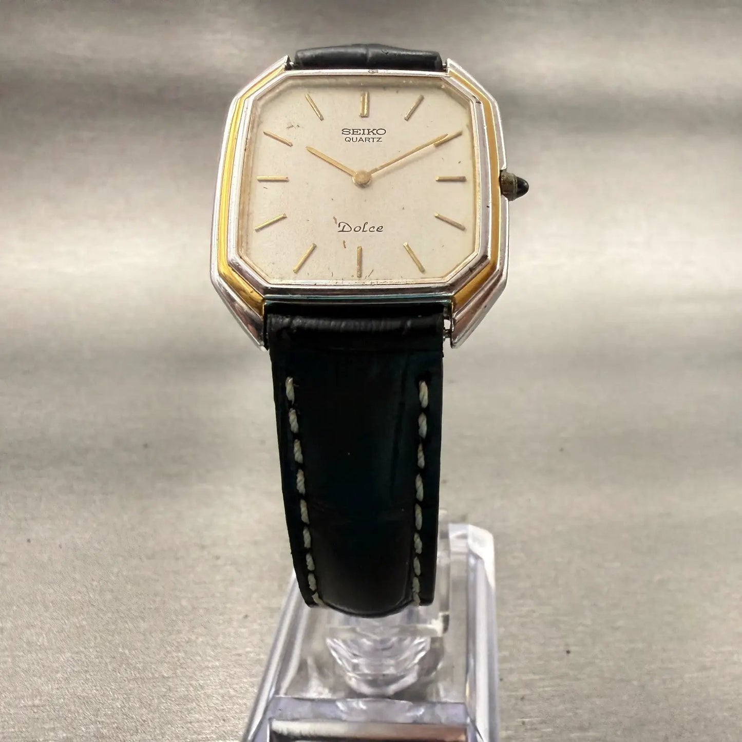 Seiko Dolce Watch Men 29mm Champagne Dial Two Tone Rectangle 6020-5930 New Batt5