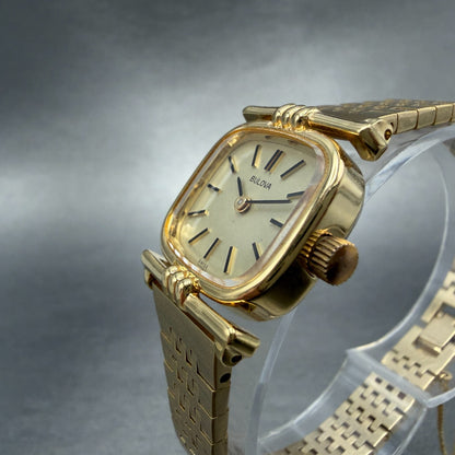 Bulova Watch Women 20mm Champagne Dial Gold Tone Rectangle Manual 7N07-001A Runs2