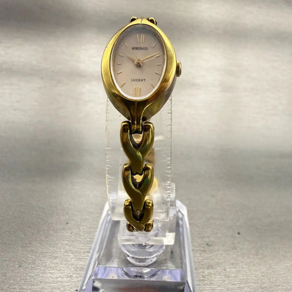Seiko Lucent Watch Women 17mm White Dial Gold Tone Oval 4N21-5350 New Battery5