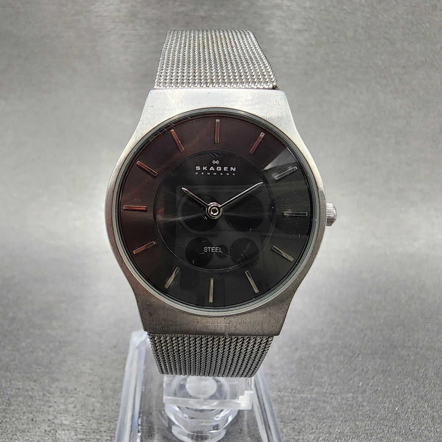 Skagen Watch Women 28mm Black Dial Stainless Steel Round Mesh Band New Battery0