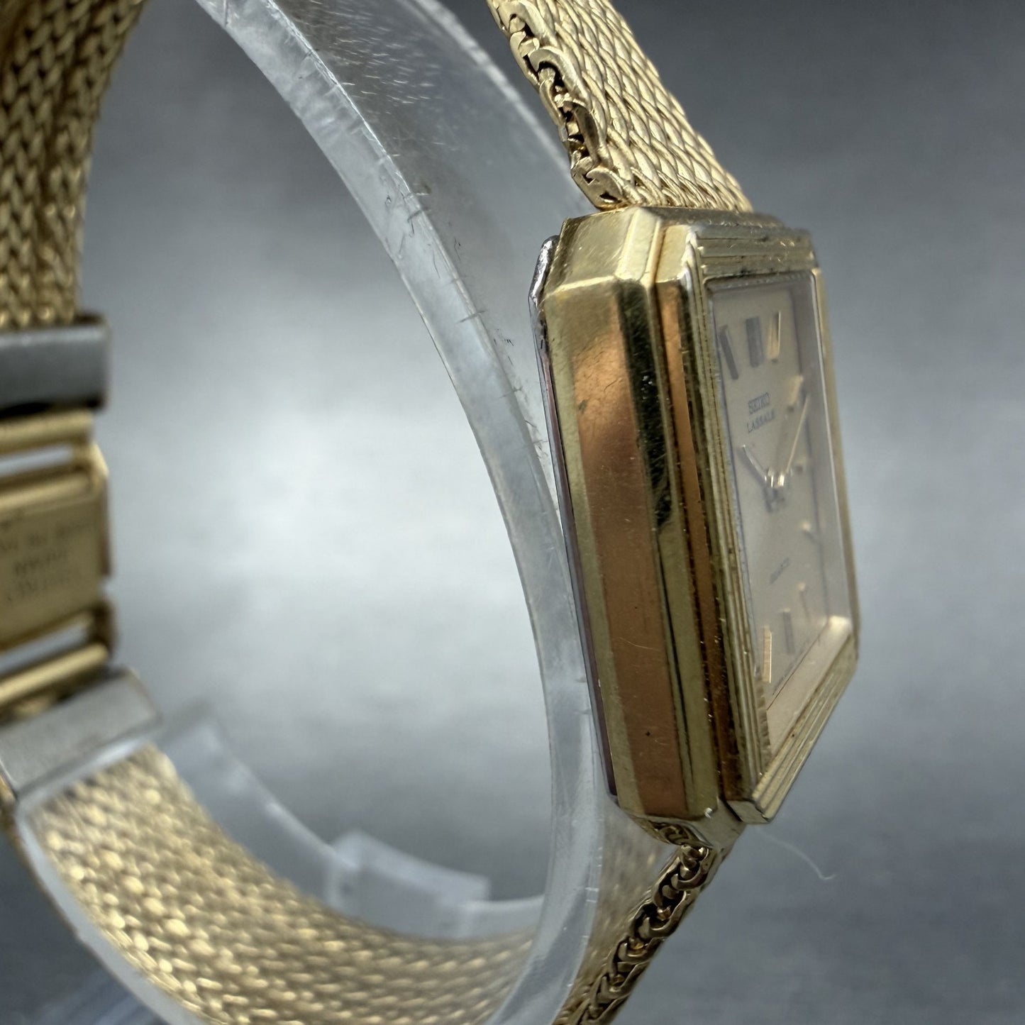Seiko Lassale Tank Watch Women 20mm Champagne Dial Gold Tone VTG 2320-6039 PARTS4