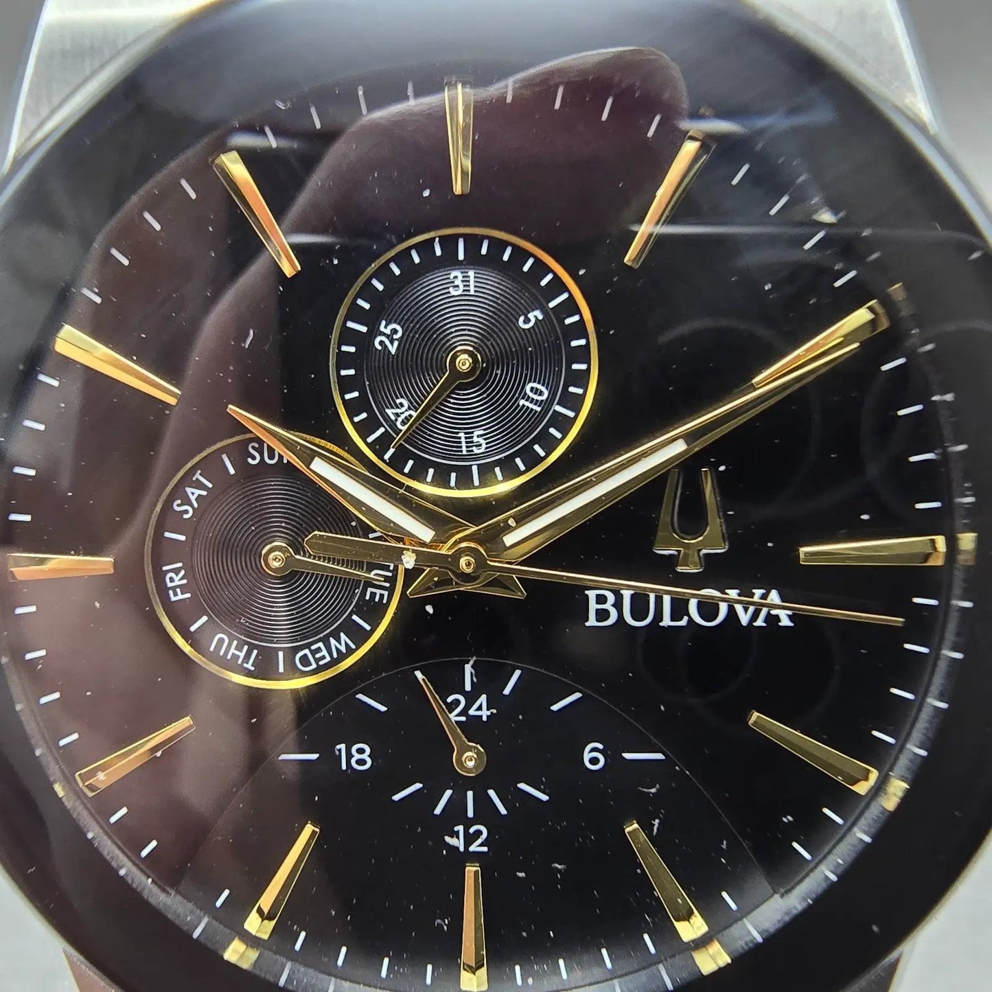 Bulova Futuro Watch Men 41mm Black Dial Two Tone Daydate Round 98C146 NewBattery1