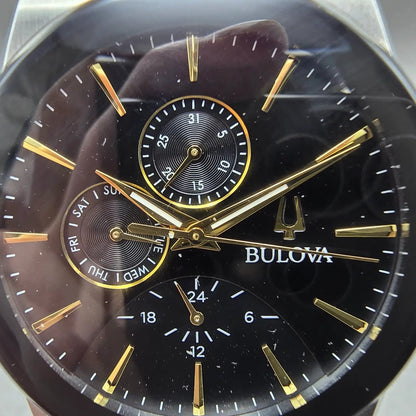 Bulova Futuro Watch Men 41mm Black Dial Two Tone Daydate Round 98C146 NewBattery1