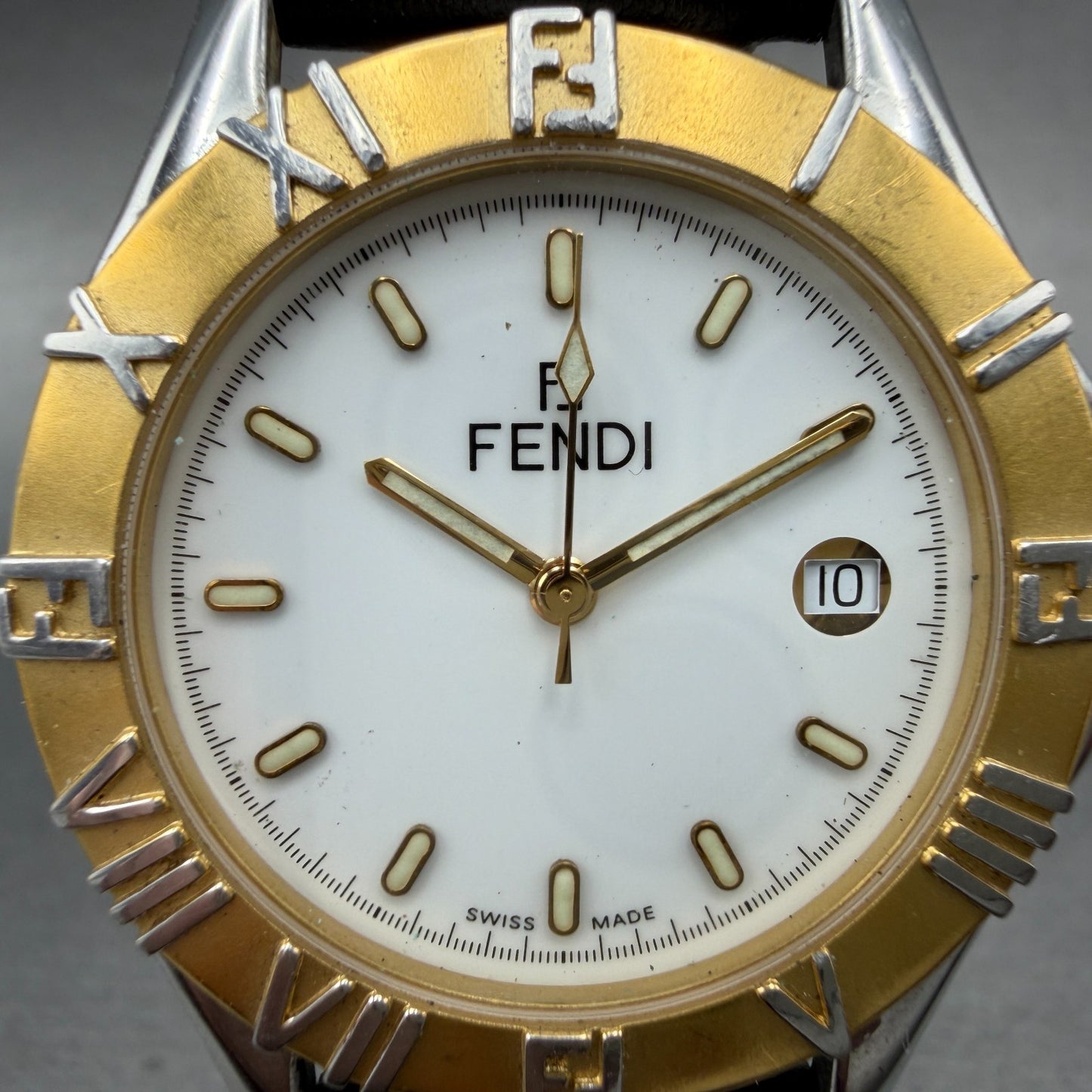 Fendi Watch Men 36mm White Dial Two Tone Date Round 2500G New Battery1
