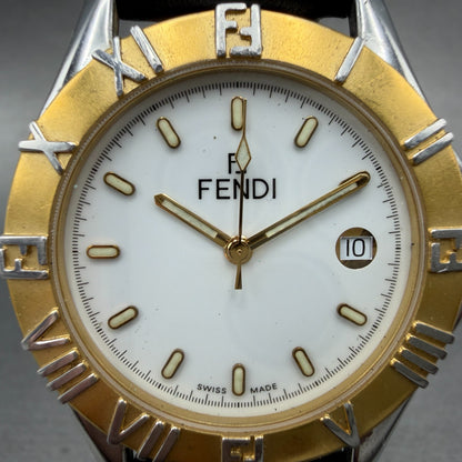 Fendi Watch Men 36mm White Dial Two Tone Date Round 2500G New Battery1