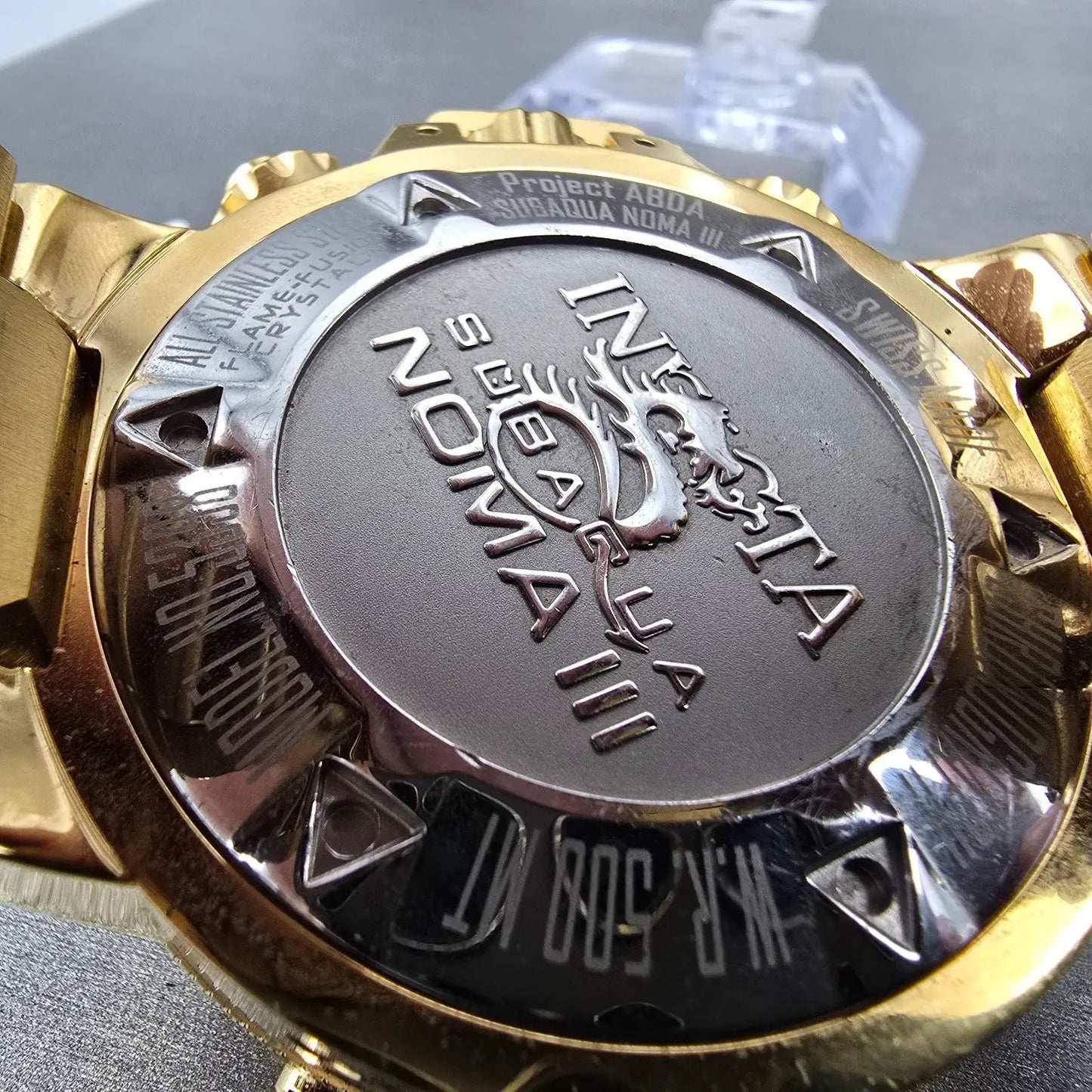 Invicta Sub Aqua Noma III Chronograph Watch Men 50mm Black Dial Gold Tone NewBat9