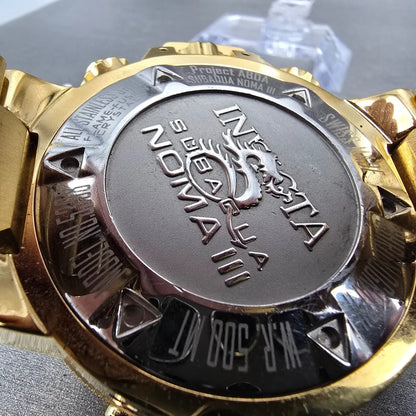 Invicta Sub Aqua Noma III Chronograph Watch Men 50mm Black Dial Gold Tone NewBat9