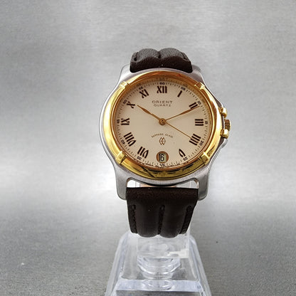 Orient Watch Men 33mm White Dial Two Tone Date Round Roman Numerals New Battery5
