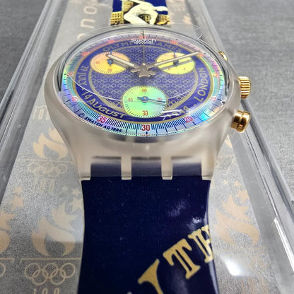 Swatch Chrono London 1948 Watch Men 43mm Blue Dial SCZ102 New Battery NOS4