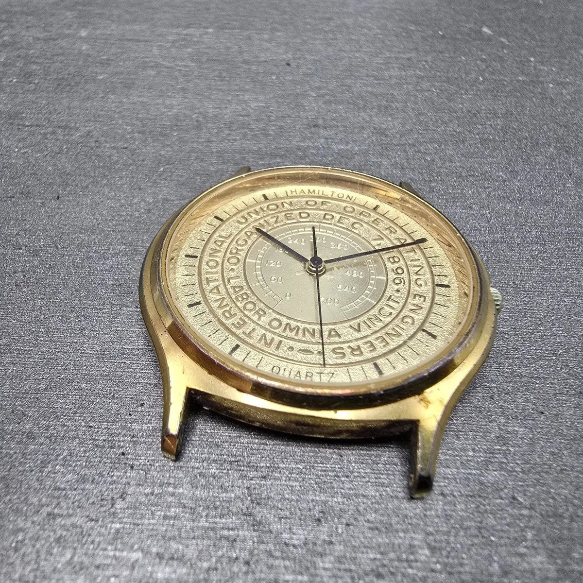 Hamilton Watch Men 34mm Champagne Dial Gold Round 9812U Operating Engineer PARTS7