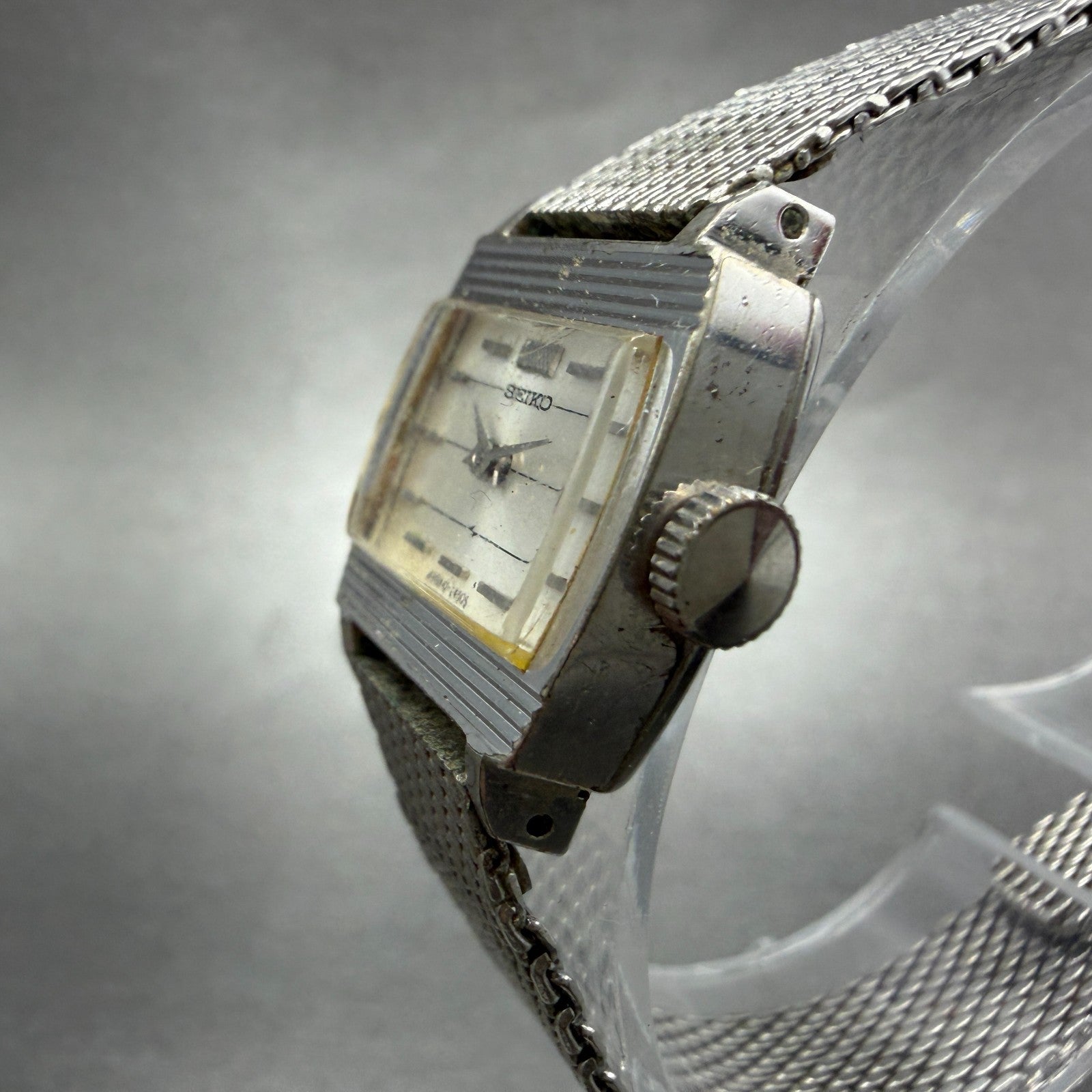 Seiko Watch Women 20mm Silver Dial Silver Tone Manual Rectangle 10-3700 Runs VTG2