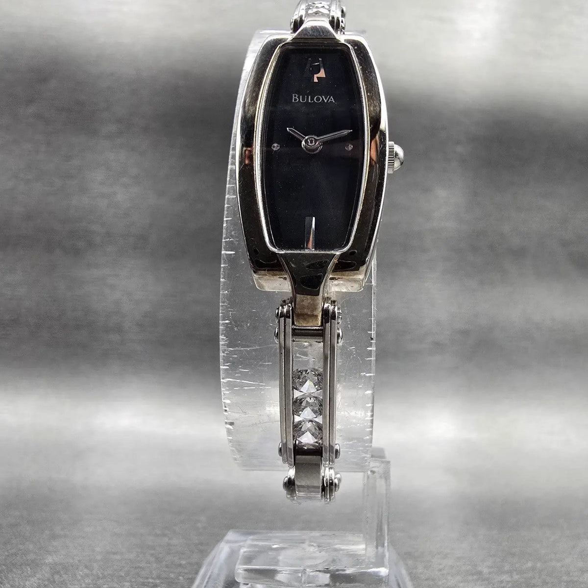 Bulova Watch Women 14mm Black Dial Silver Tone Rectangle 96T15 New Battery JP455