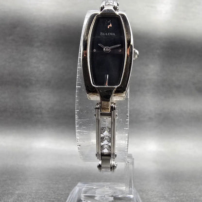 Bulova Watch Women 14mm Black Dial Silver Tone Rectangle 96T15 New Battery JP455