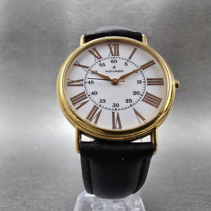 Movado Watch Men 34mm White Dial Gold Tone Round 87-59-885 New Battery LP5