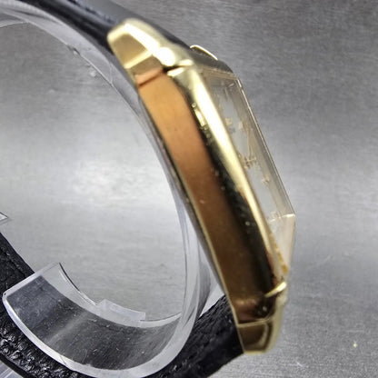 Citizen Eco-Drive Tank Watch Men 25mm Silver Dial Gold Tone Rectangle Date RunsP3