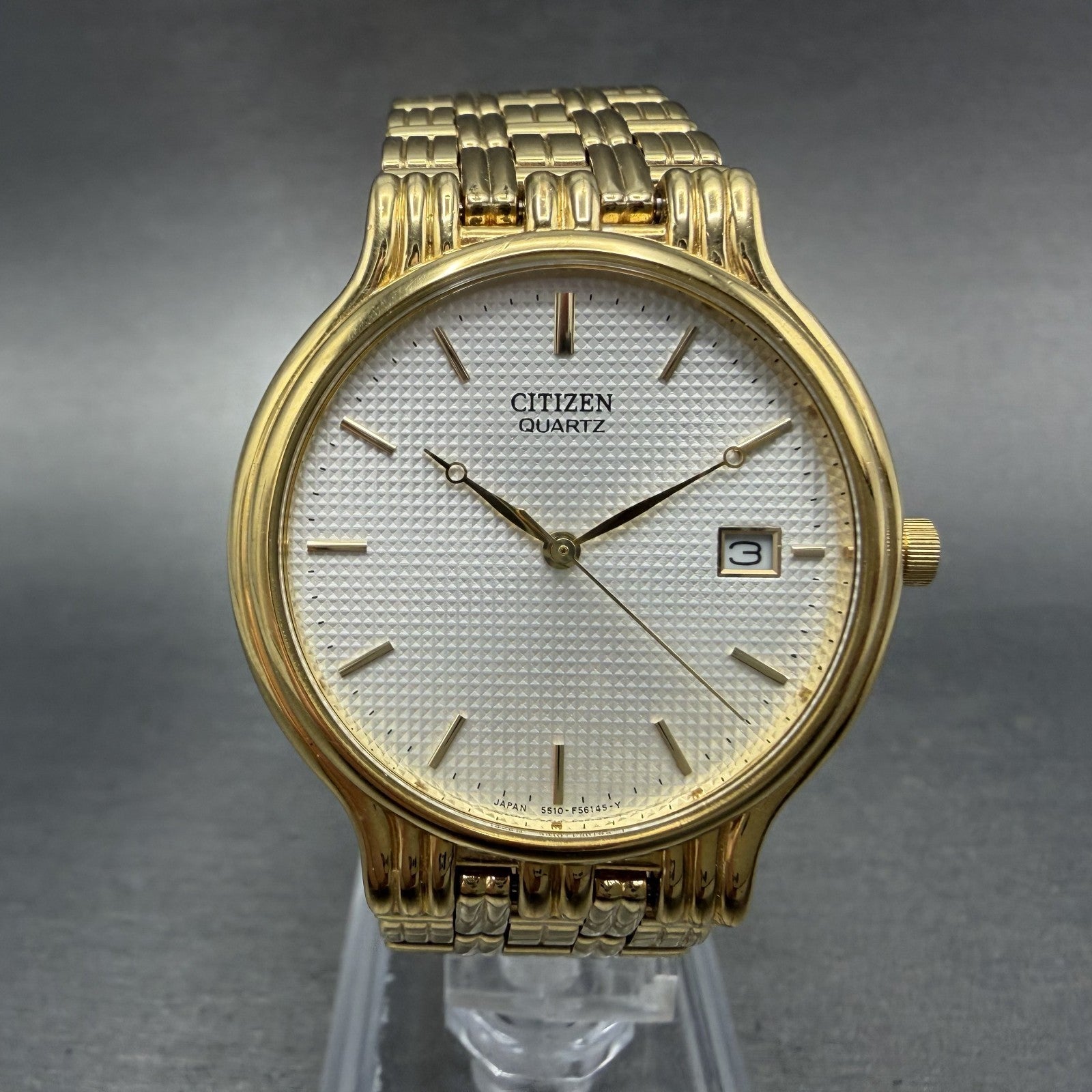 Citizen Watch Men 34mm White Dial Gold Tone Date Round 5510-F52584 New Battery0