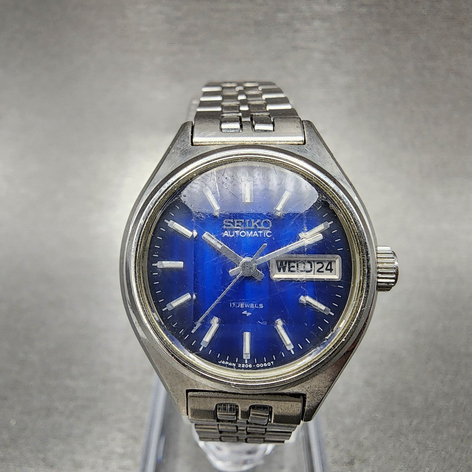 Seiko Automatic Watch Women 25mm Blue Dial Silver Tone Daydate 22060510 Runs2