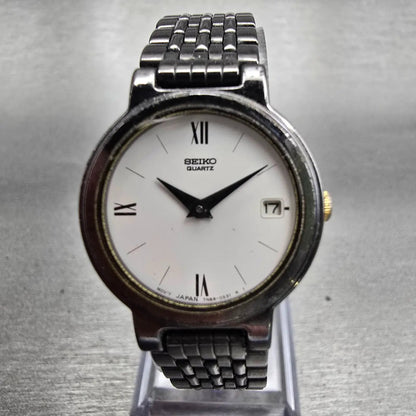 Seiko Watch Women 23mm White Dial Gray Tone Date Round 7N89-0281 New Battery0