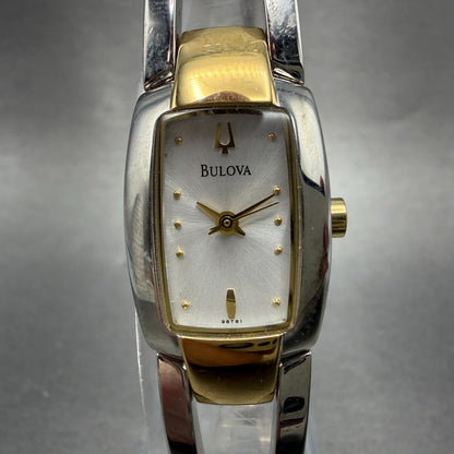 Bulova Tank Watch Women 17mm Silver Dial Two Tone Rectangle 98T81 New Battery0
