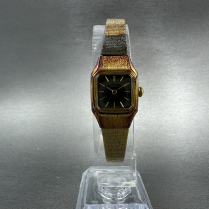 Seiko Tank Watch Women 17mm Brown Dial Gold Tone Rectangle 5420-5019 New Batt O55