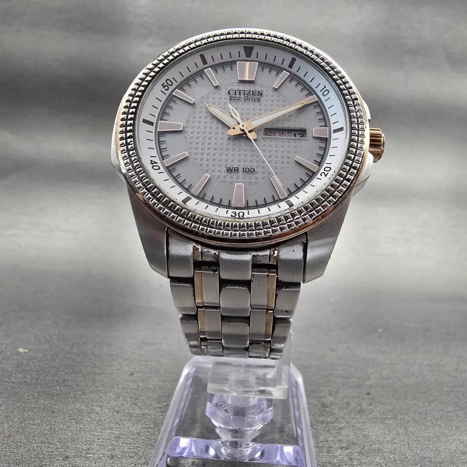 Citizen Eco-Drive Watch Men 42mm Silver Dial Silver Daydate E101-S074002 Works5