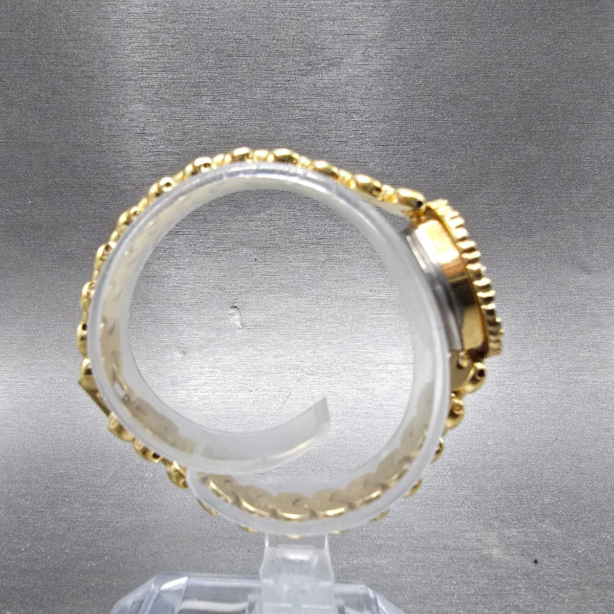 Unbranded Watch Women 17mm White Dial Gold Tone Gem Set Bezel Oval New Battery8