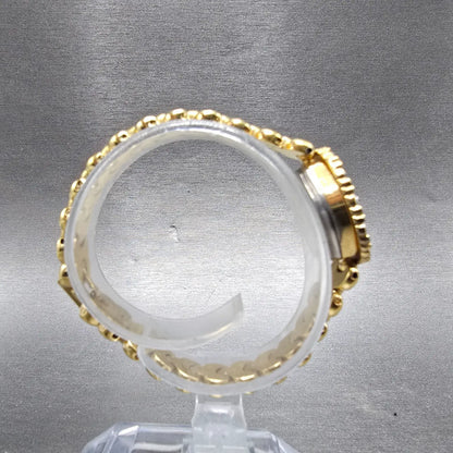 Unbranded Watch Women 17mm White Dial Gold Tone Gem Set Bezel Oval New Battery8