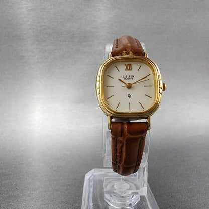 Citizen CQ Watch Women 20mm White Dial Gold Tone 2931-292740 New Battery
