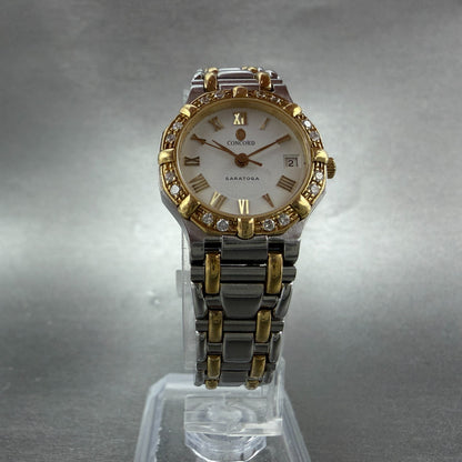 Concord Saratoga Watch Women 23mm White Dial Two Tone Diamond Bezel 15 73 2875